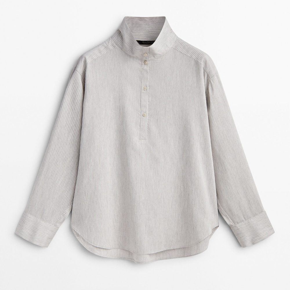 NWT. Massimo Dutti Gray Viscose/Silk Blend Striped Shirt. Size S.